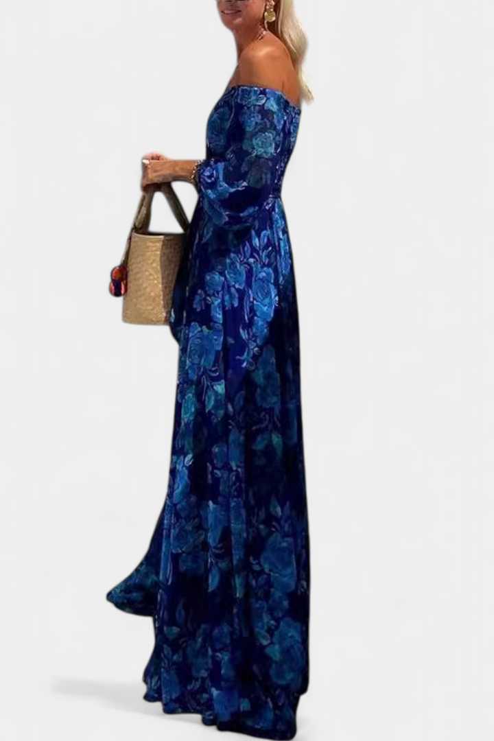 Davina – Vestido Largo Off-Shoulder con Estampado Floral Romántico que realza tu feminidad