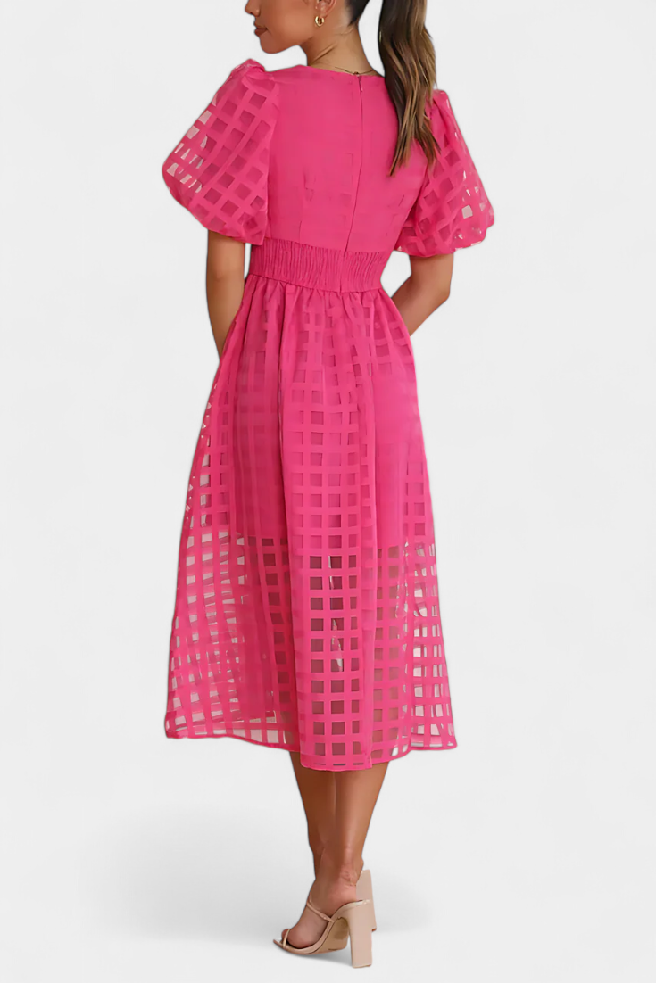 Marigold – Vestido Midi de Manga Abullonada que realza tu encanto atemporal