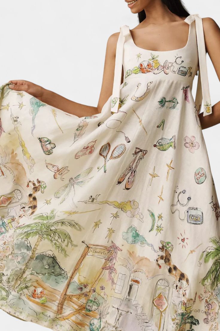 Cirila – Vestido Largo con Cordones y Estampado Floral que Cautiva con su Elegancia