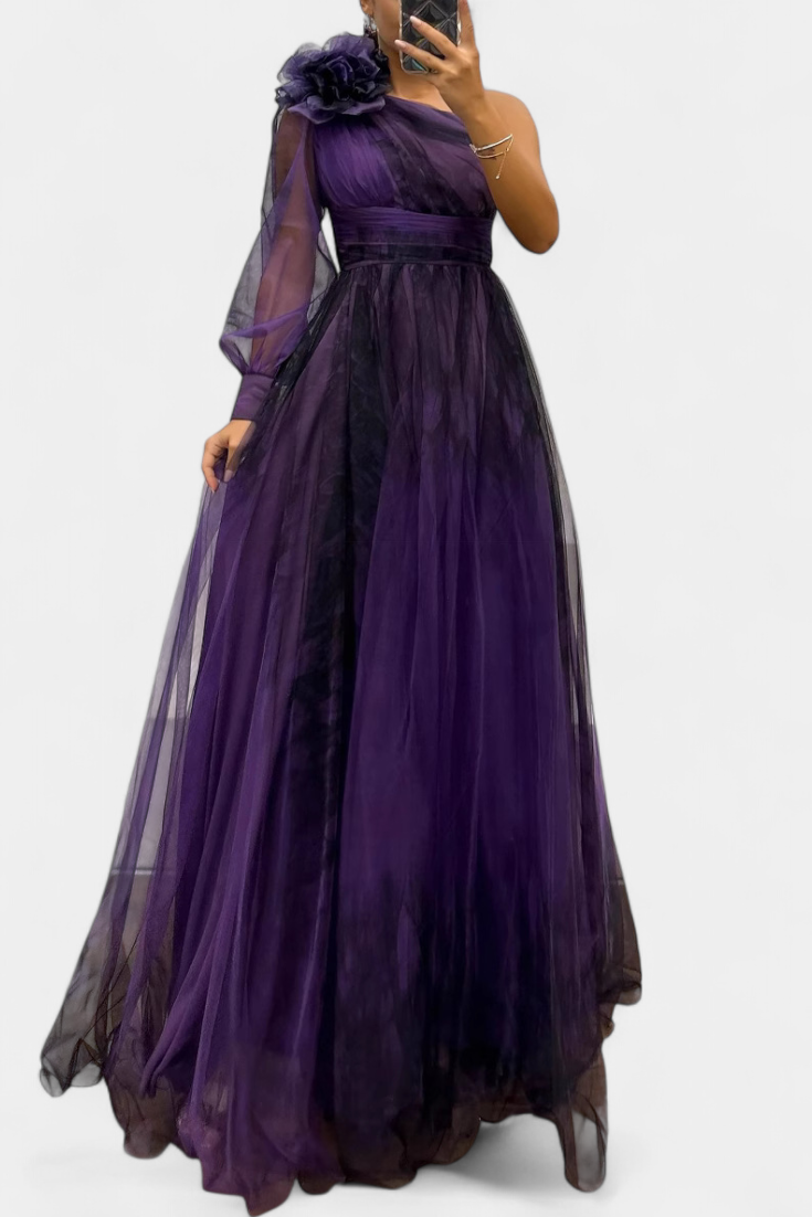 Becca – Vestido Maxi de Chiffón con Hombro Descubierto que Resalta Tu Feminidad