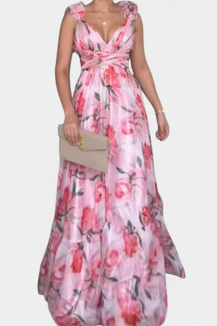 Shazia – Vestido Largo Estampado Sin Espalda que destaca tu personalidad