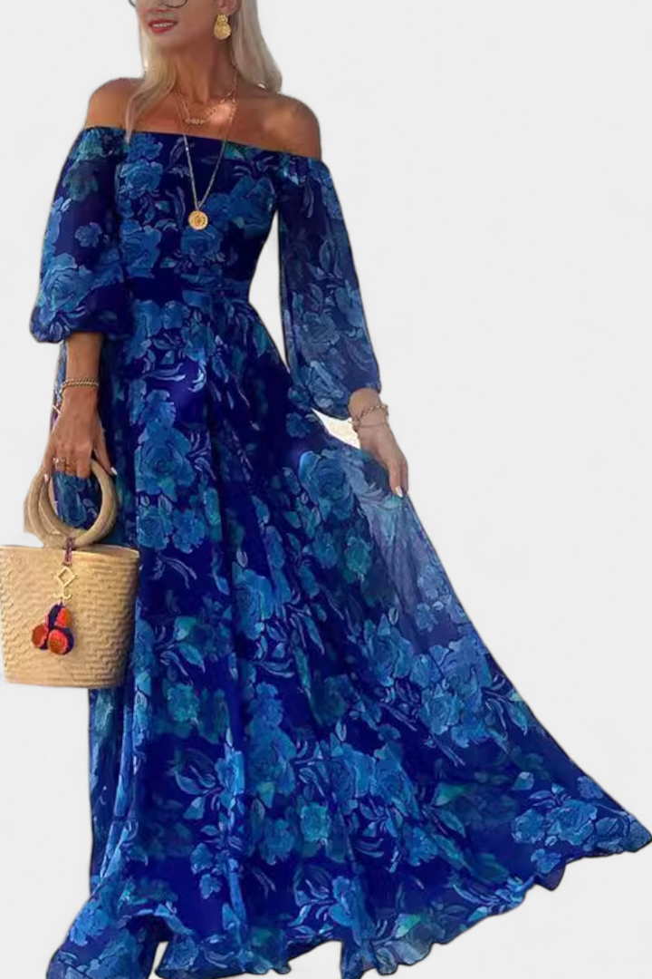 Davina – Vestido Largo Off-Shoulder con Estampado Floral Romántico que realza tu feminidad