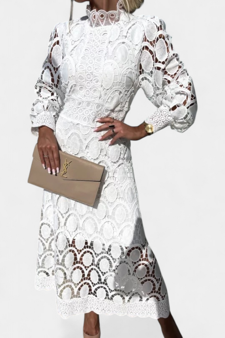 Lucinda – Vestido Midi de Encaje que Evoca Feminidad Elegante