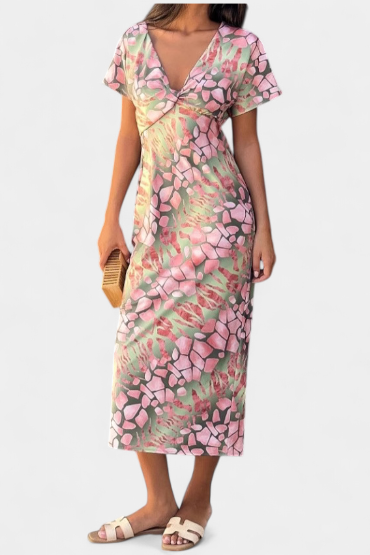 Triana – Vestido con Estampado Abstracto que Realza tu Estilo Moderno
