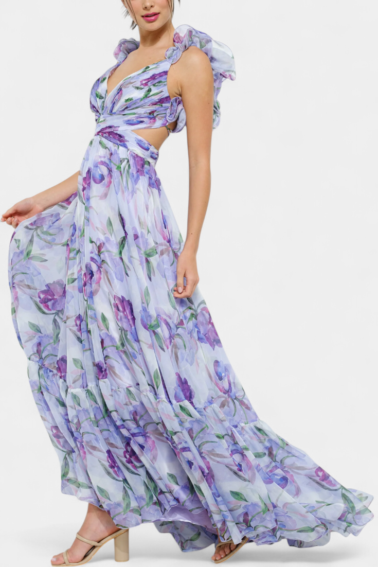 Shazia – Vestido Largo Estampado Sin Espalda que destaca tu personalidad