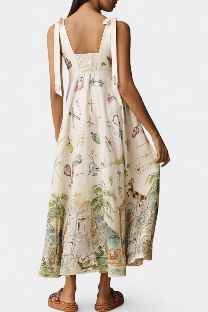 Cirila – Vestido Largo con Cordones y Estampado Floral que Cautiva con su Elegancia