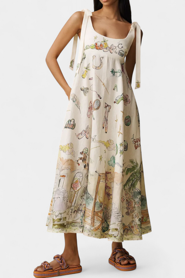 Cirila – Vestido Largo con Cordones y Estampado Floral que Cautiva con su Elegancia