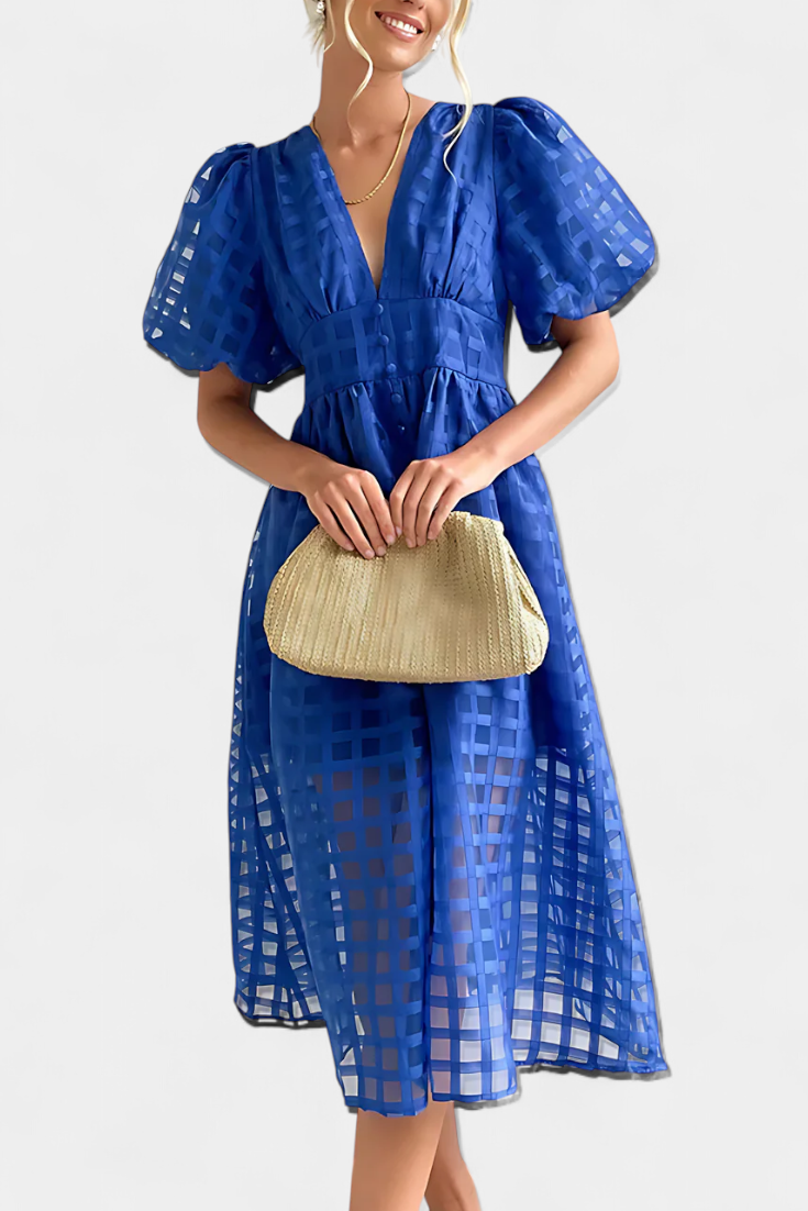 Marigold – Vestido Midi de Manga Abullonada que realza tu encanto atemporal