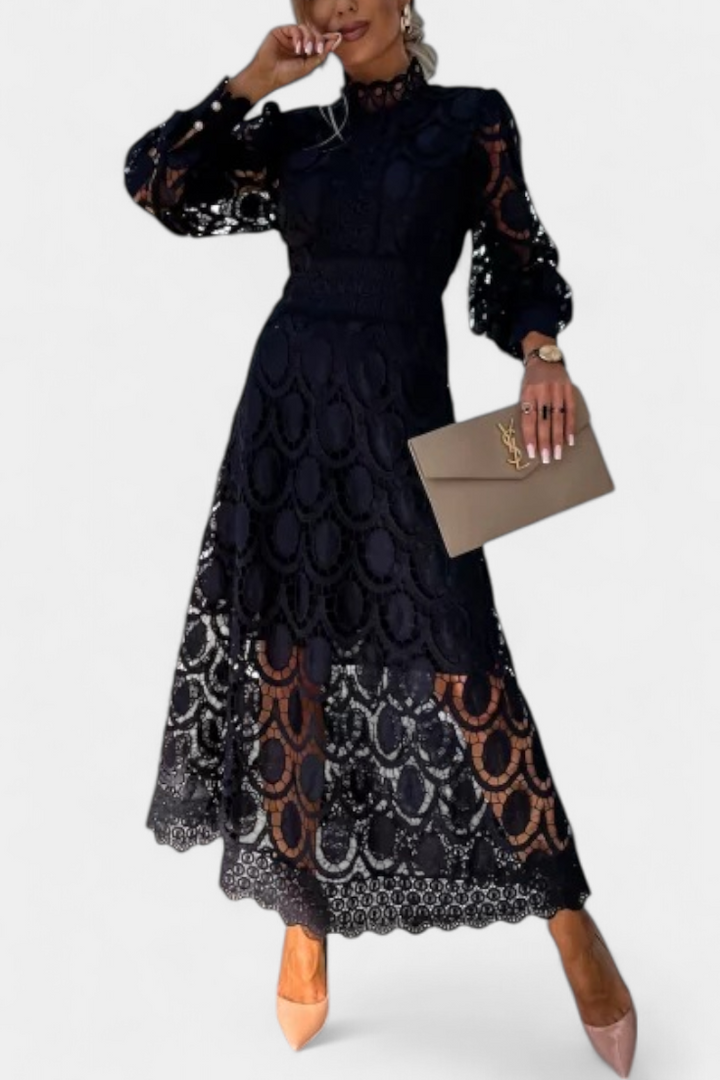 Lucinda – Vestido Midi de Encaje que Evoca Feminidad Elegante