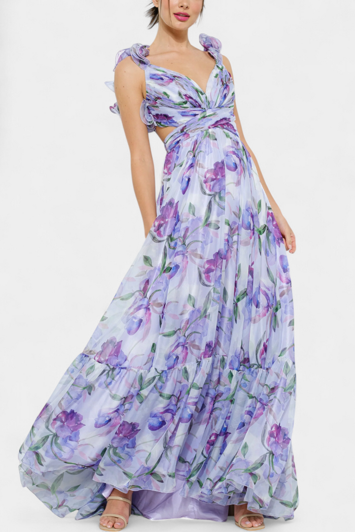 Shazia – Vestido Largo Estampado Sin Espalda que destaca tu personalidad