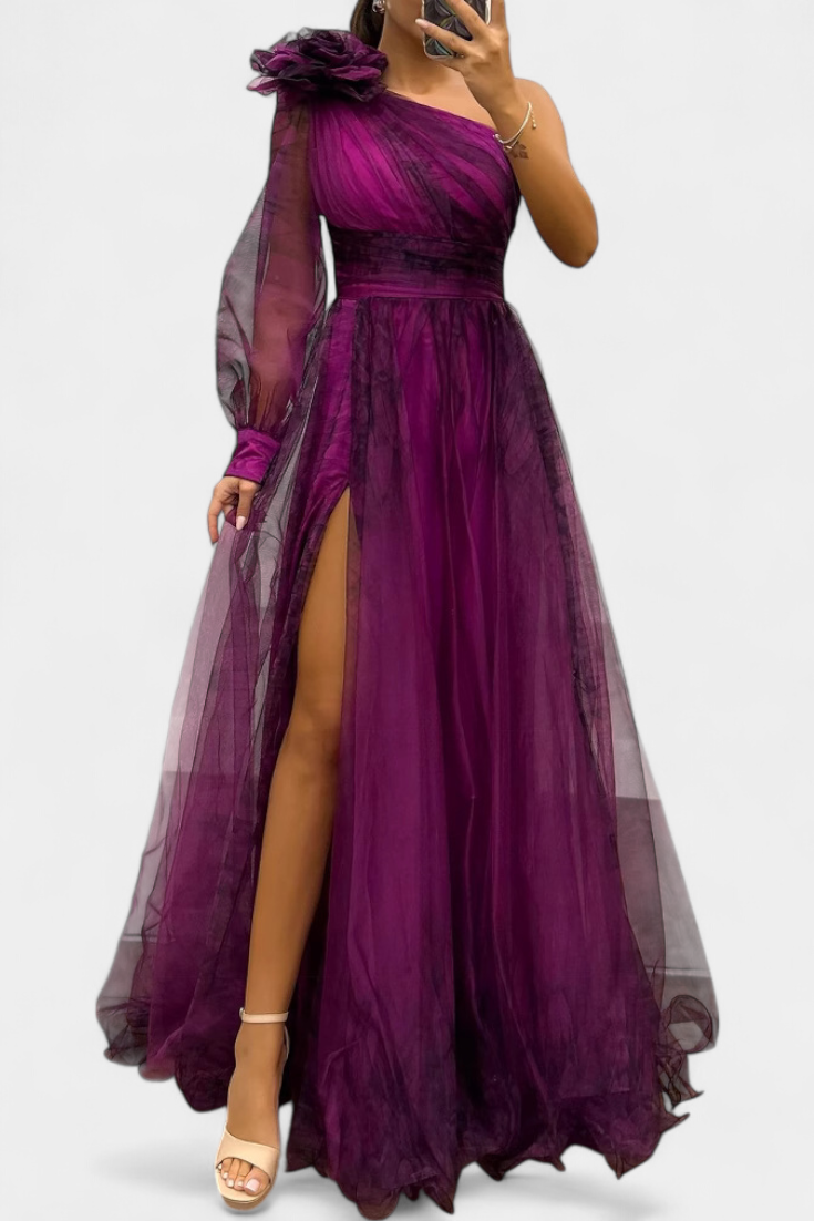 Becca – Vestido Maxi de Chiffón con Hombro Descubierto que Resalta Tu Feminidad