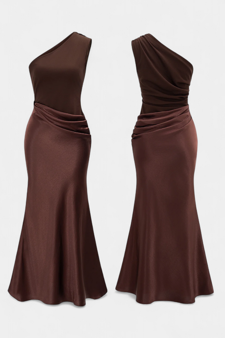 Ottavia – Vestido Largo de Fiesta Plisado con Escote de Un Solo Hombro que Realza Tu Elegancia Atemporal