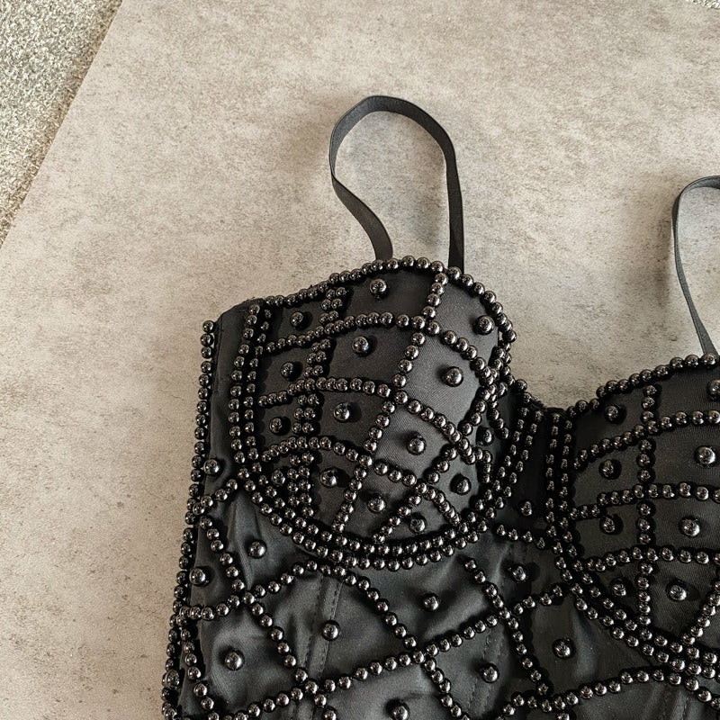Top bustier mujer con pedrería negra - Anastacia