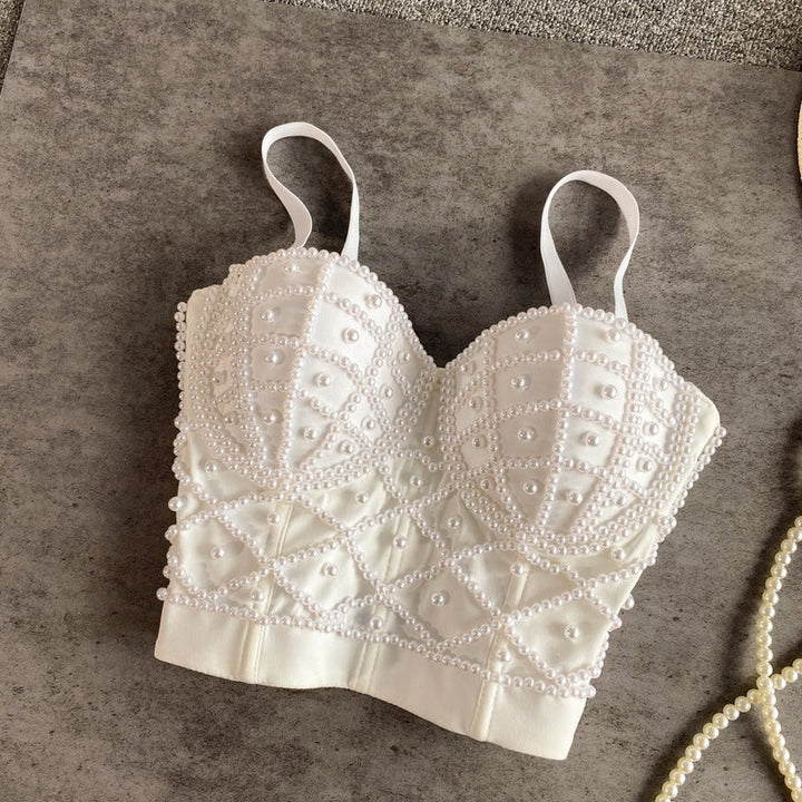 Top bustier mujer con pedrería negra - Anastacia