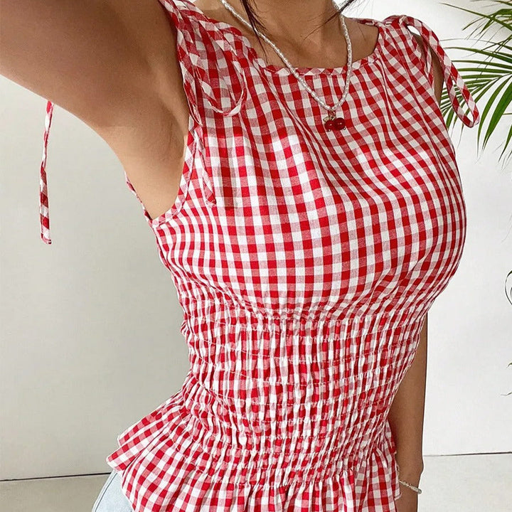 Top para mujer cuadros vichy nido de abeja con lazo - Nuria