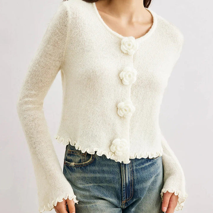 Cárdigan para mujer manga larga con botones florales - Elena