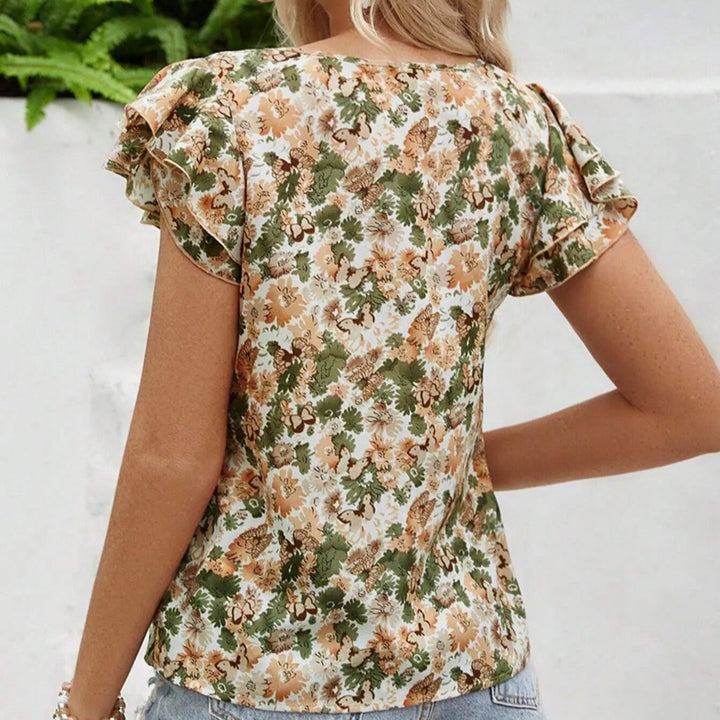 Blusa manga corta para mujer con estampado floral estilo volantes - Nelly
