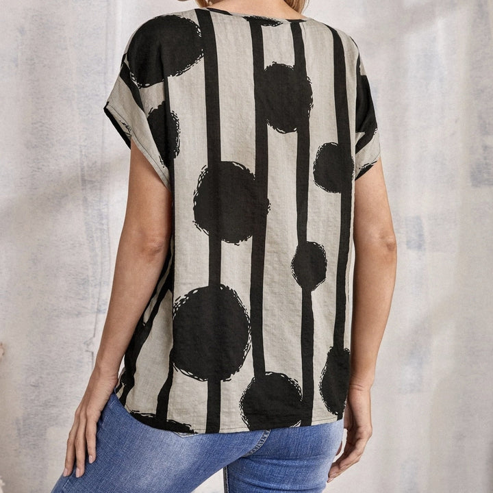 Blusa para mujer de lino suave estampado gráfico relajado - Nadège