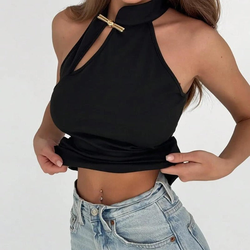 Top mujer sin mangas ajustado cuello halter aro - Indira