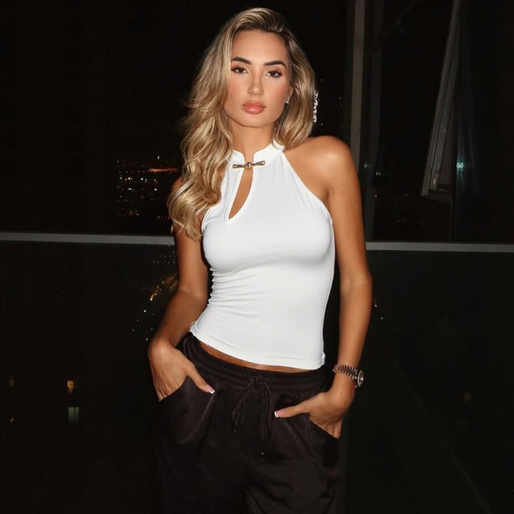Top mujer sin mangas ajustado cuello halter aro - Indira
