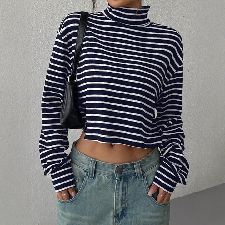 Top manga larga para mujer canalé rayas estilo crop - Léonie