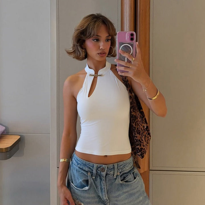 Top mujer sin mangas ajustado cuello halter aro - Indira