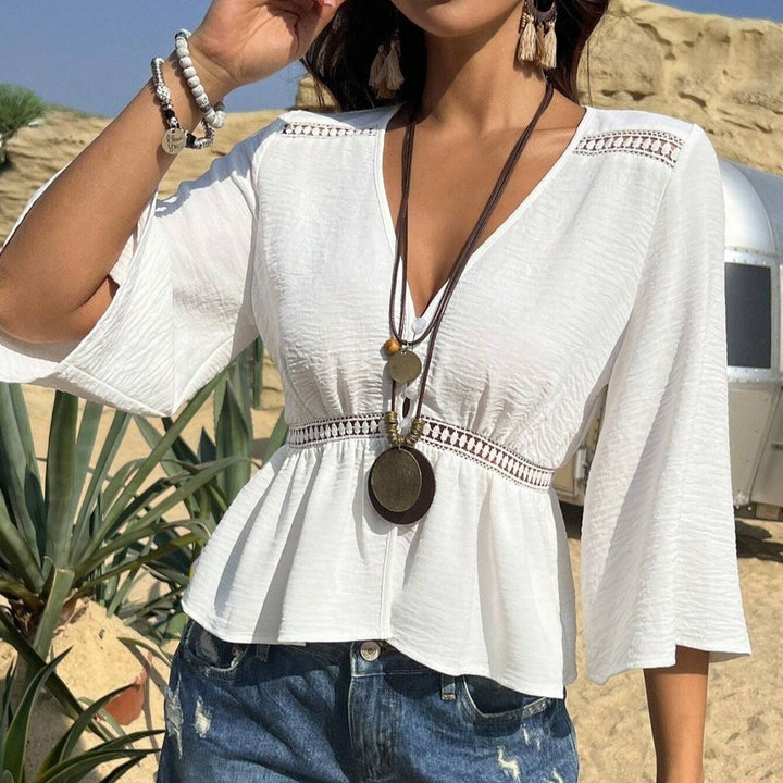 Blusa para mujer de algodón escote en pico estilo bohemio - Alicia