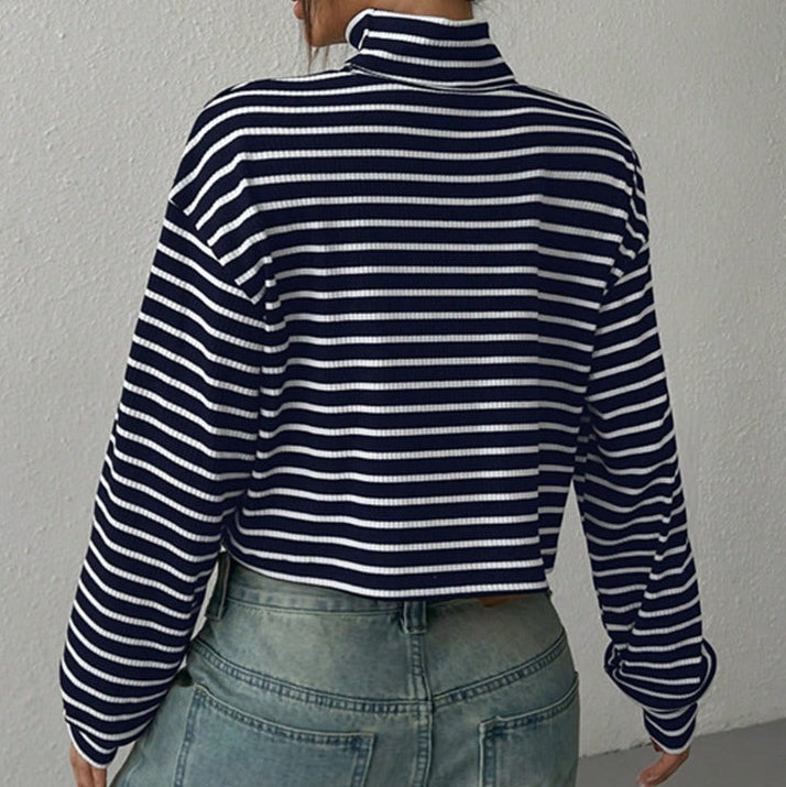 Top manga larga para mujer canalé rayas estilo crop - Léonie