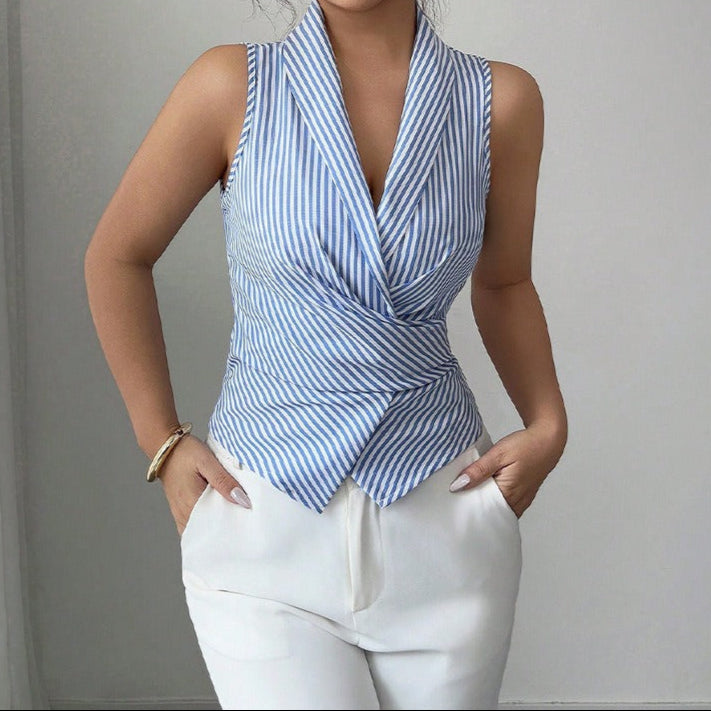 Blusa sin mangas para mujer de rayas cruzadas estilo entallado - Renata
