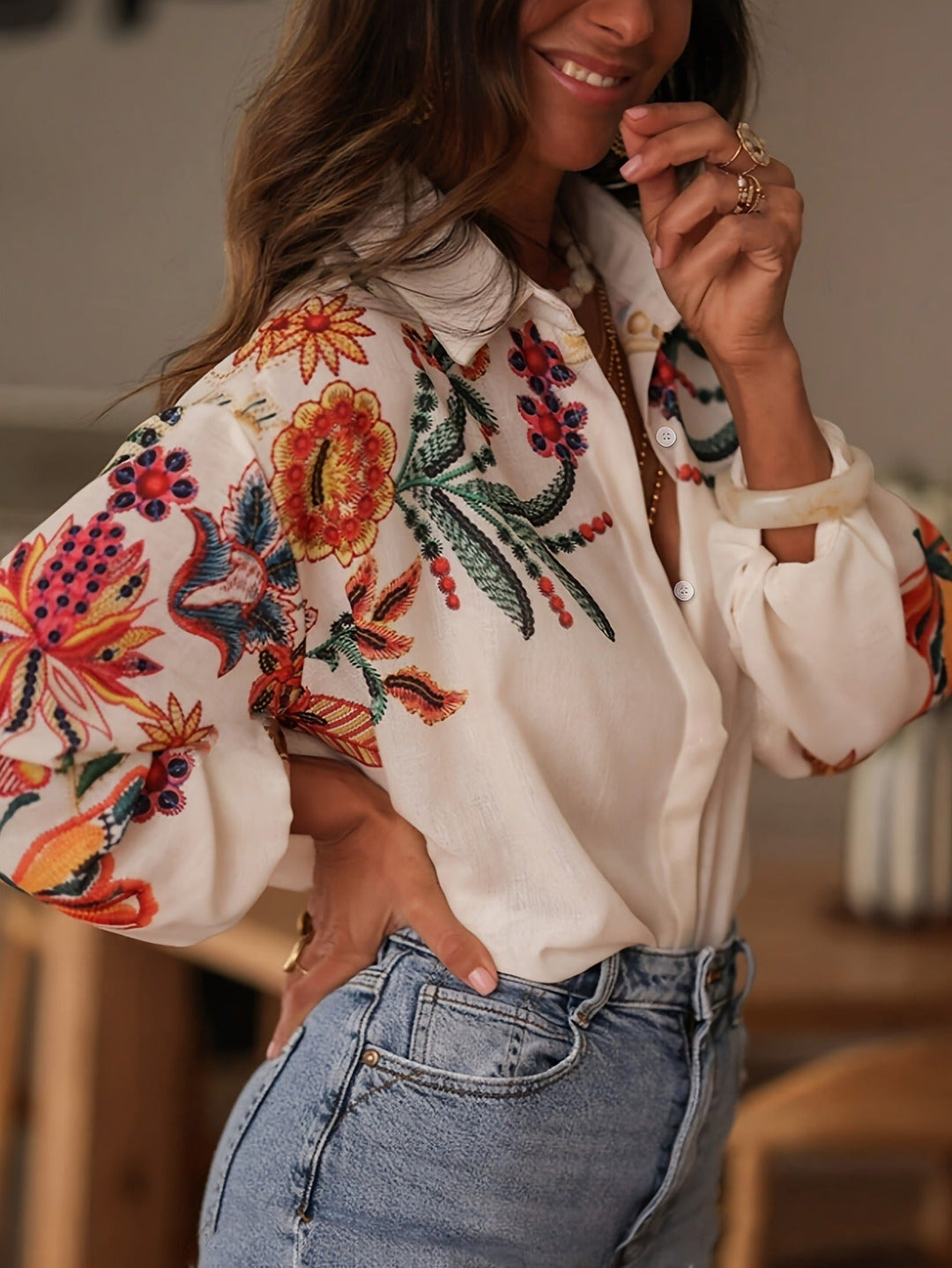 Blusa mujer algodón bordado floral estilo bohemio - Almudena
