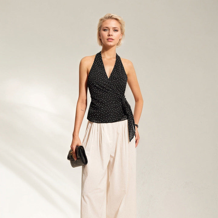 Top sin mangas para mujer de gasa lunares estilo anudado - Joana