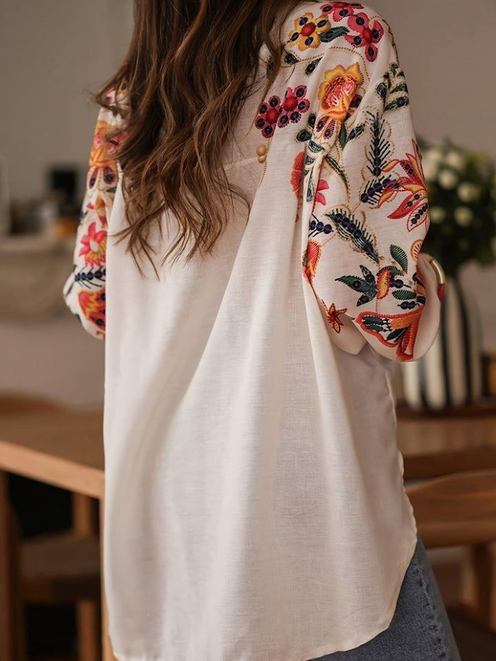 Blusa mujer algodón bordado floral estilo bohemio - Almudena
