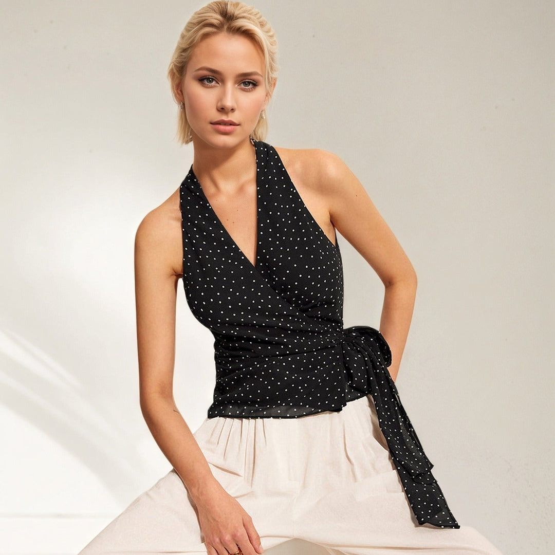 Top sin mangas para mujer de gasa lunares estilo anudado - Joana