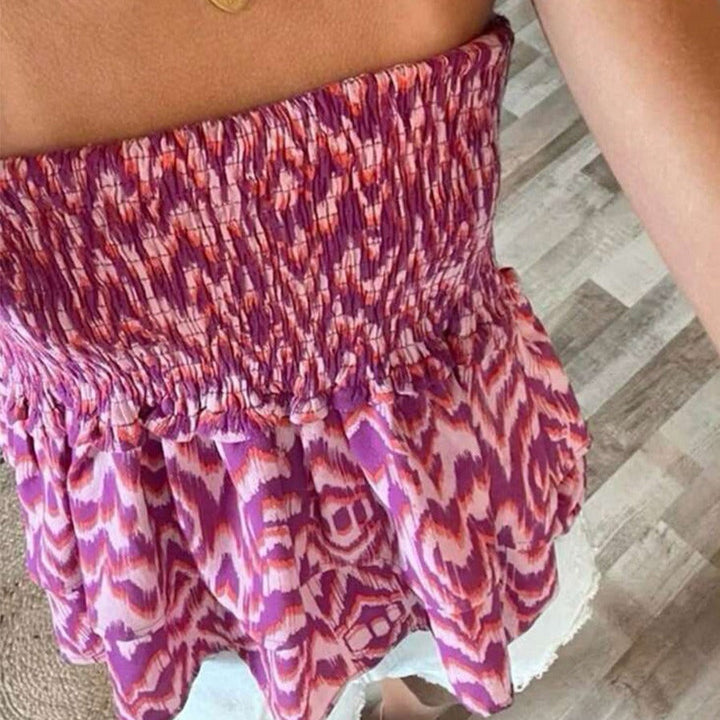 Top mujer palabra de honor estampado bohemio fruncido - Narella