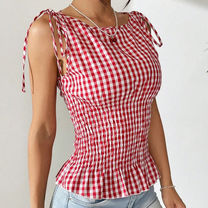 Top para mujer cuadros vichy nido de abeja con lazo - Nuria