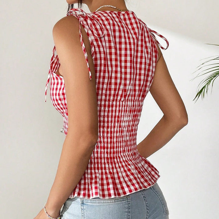 Top para mujer cuadros vichy nido de abeja con lazo - Nuria