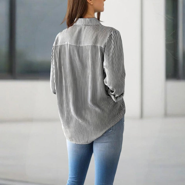 Blusa para mujer de rayas manga larga nudo frontal - Carla