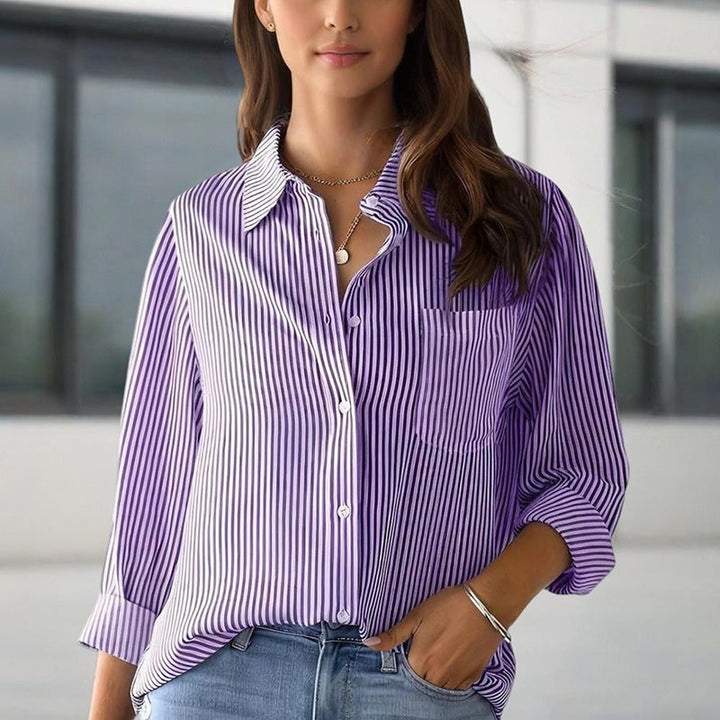 Blusa para mujer de rayas manga larga nudo frontal - Carla