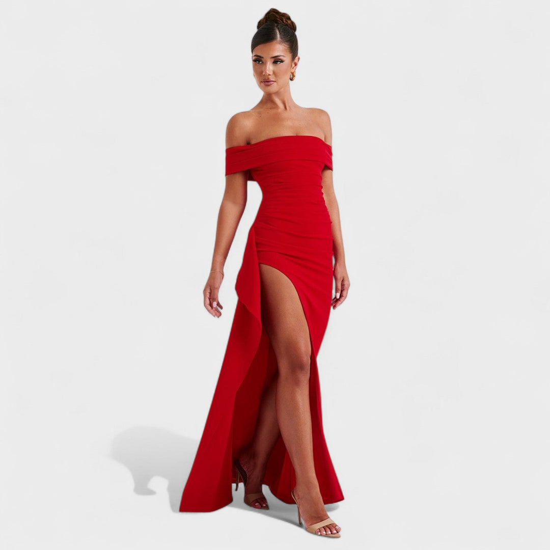 Joyce – Vestido Bardot Largo que realza tu elegancia seductora