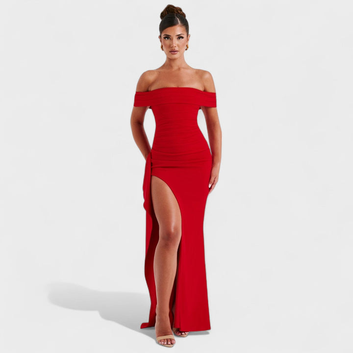 Joyce – Vestido Bardot Largo que realza tu elegancia seductora
