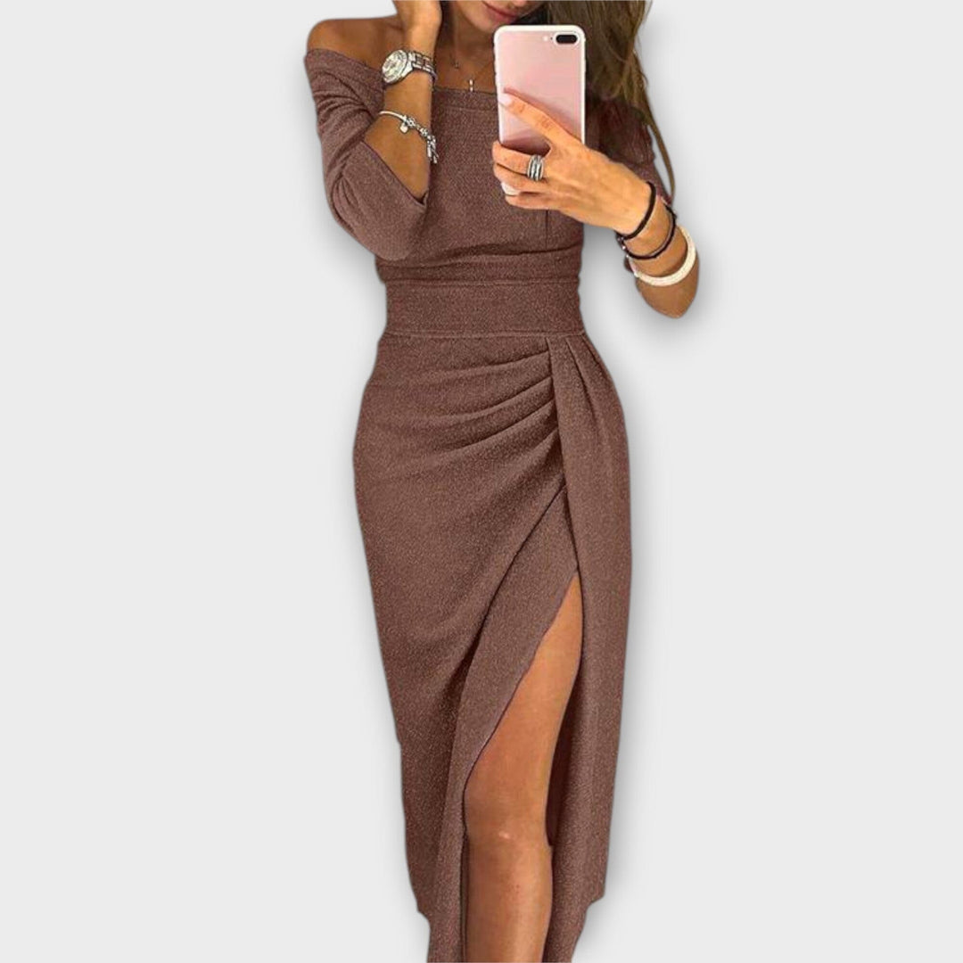 Lena – Elegante vestido off-shoulder que resalta tu silueta