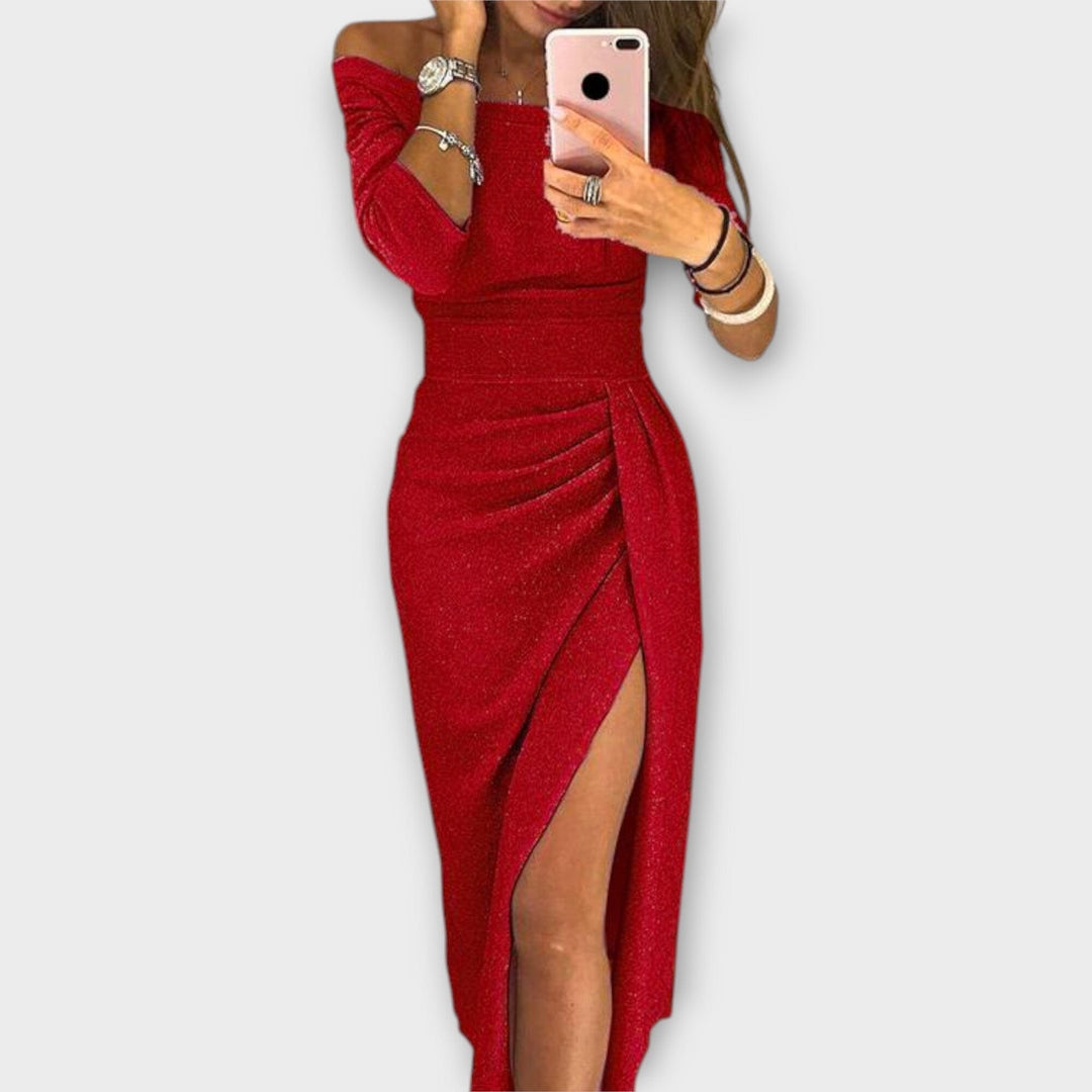 Lena – Elegante vestido off-shoulder que resalta tu silueta