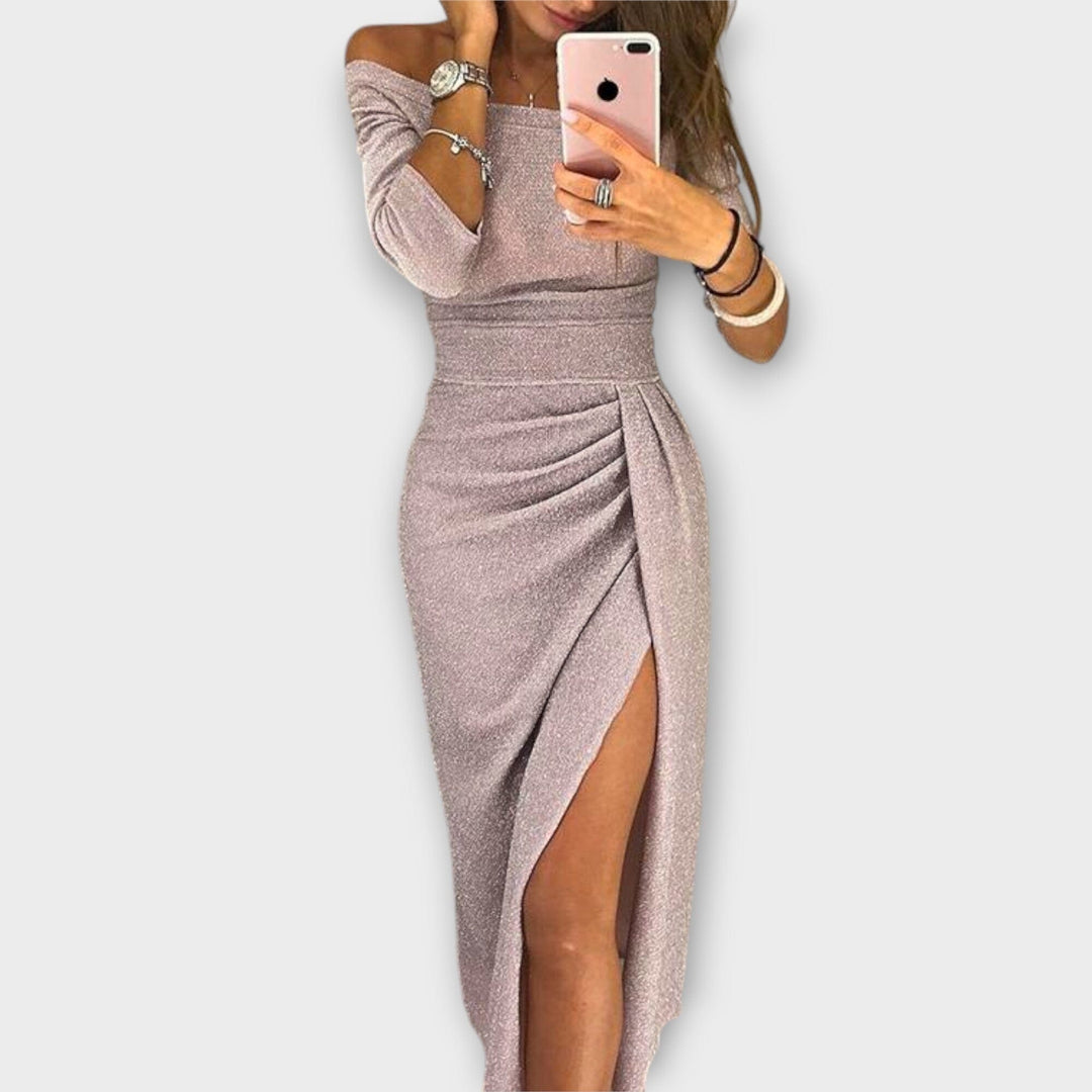 Lena – Elegante vestido off-shoulder que resalta tu silueta