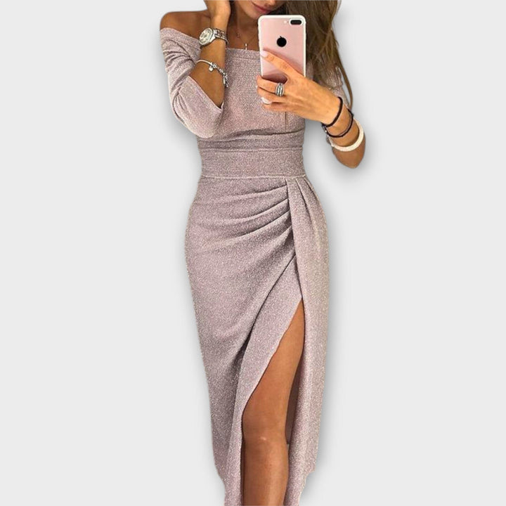 Lena – Elegante vestido off-shoulder que resalta tu silueta