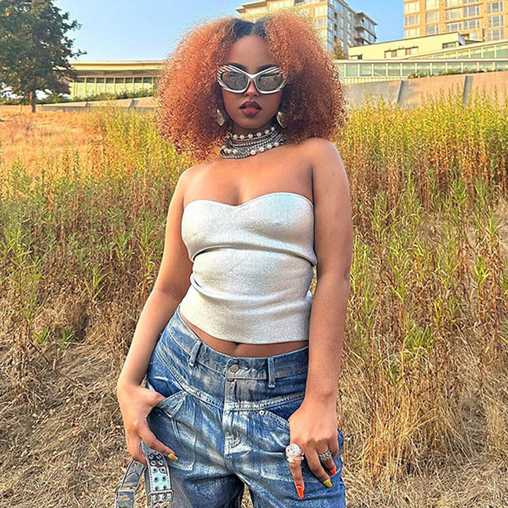 Zoe - Top corto sin mangas Corazón metalizado