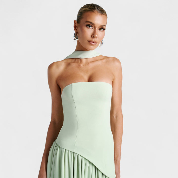 Maliyah – Vestido Corte Asimétrico Menta que Realza Tu Elegancia