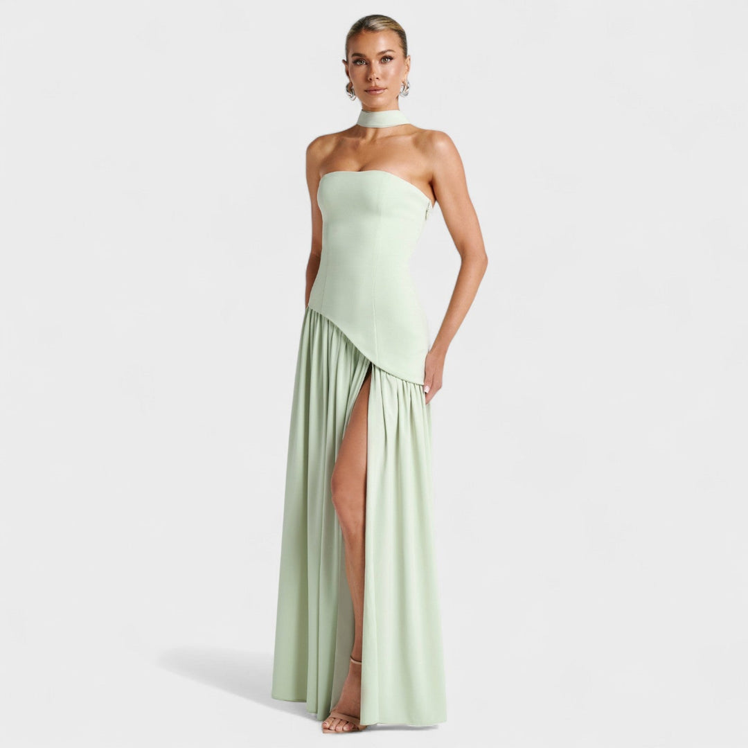 Maliyah – Vestido Corte Asimétrico Menta que Realza Tu Elegancia
