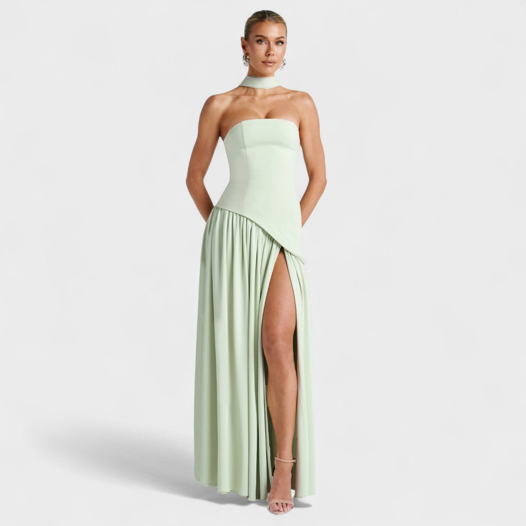 Maliyah – Vestido Corte Asimétrico Menta que Realza Tu Elegancia