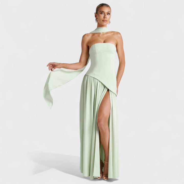 Maliyah – Vestido Corte Asimétrico Menta que Realza Tu Elegancia