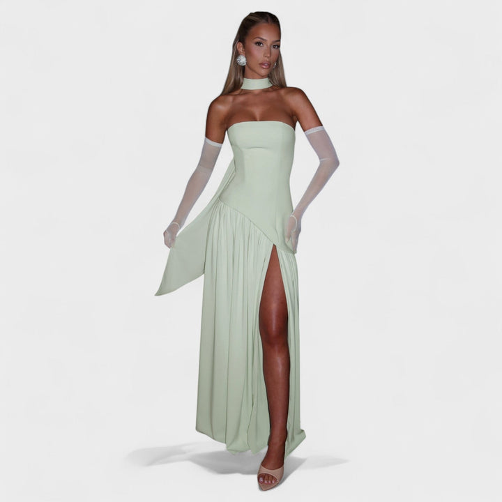 Maliyah – Vestido Corte Asimétrico Menta que Realza Tu Elegancia